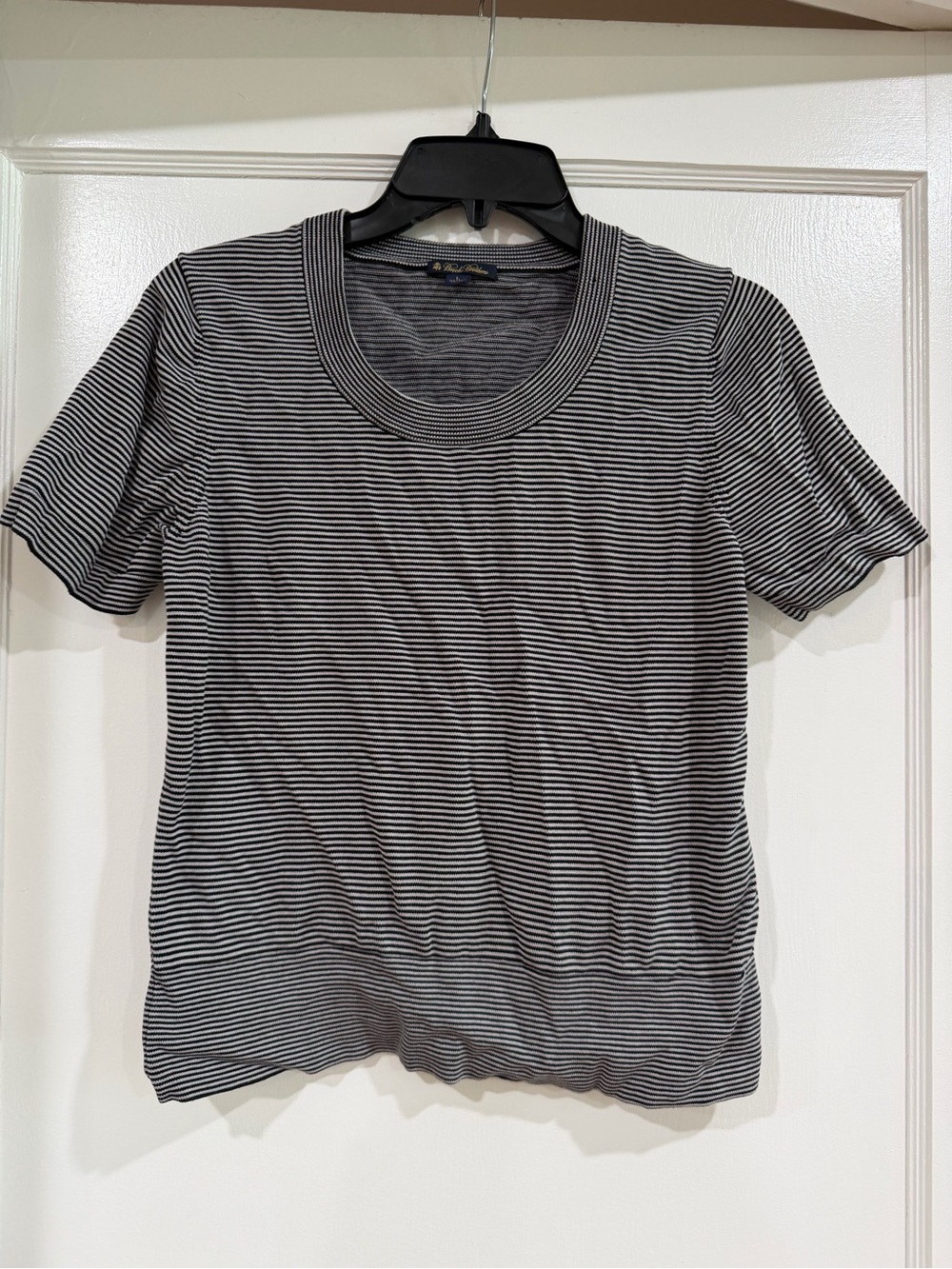 Brooks Brothers Black and White Striped Short Sleeve Tee